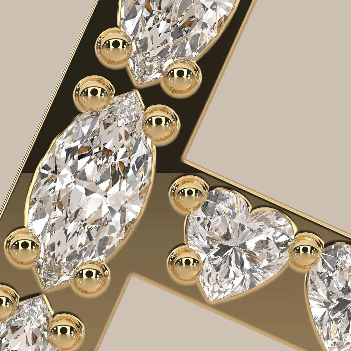 Letter H Initial Pendant with Marquise Lab Grown Diamonds in yellow gold, product photograph on a plain background.