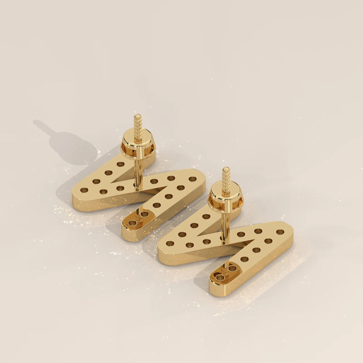 Letter N Initial Pave Lab Grown Diamond Stud Earrings in yellow gold, shown on a plain background.