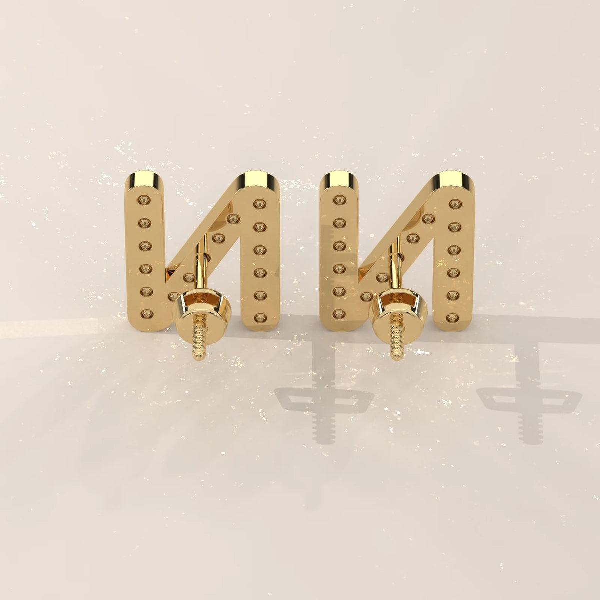 Letter N Initial Pave Lab Grown Diamond Stud Earrings in yellow gold, photographed head-on.