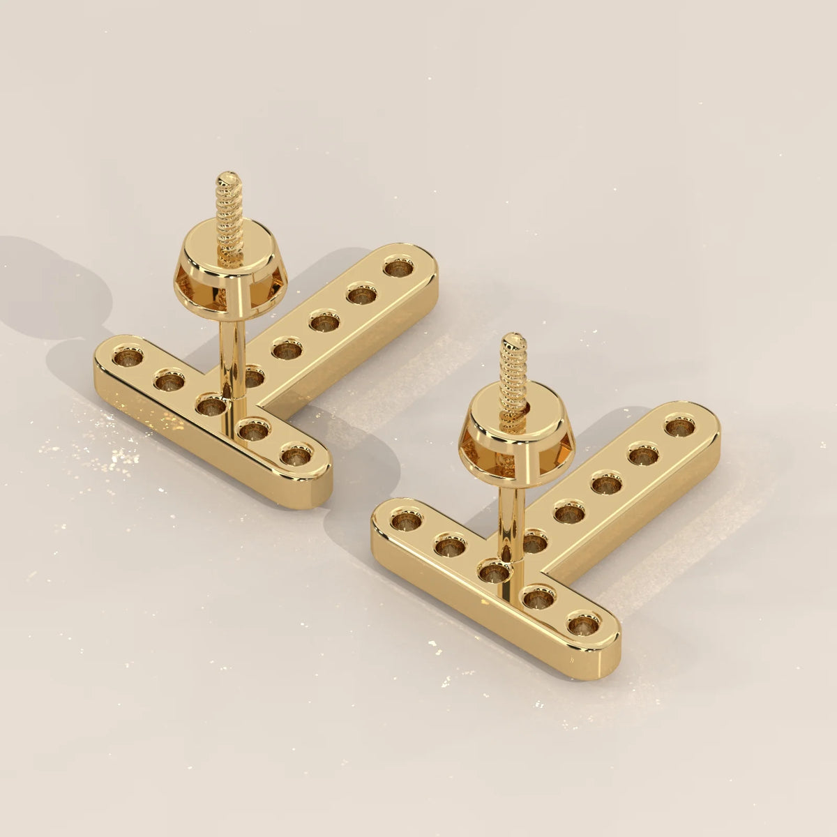 Letter T Initial Pave Lab Grown Diamond Stud Earrings in yellow gold, shown on a plain background.