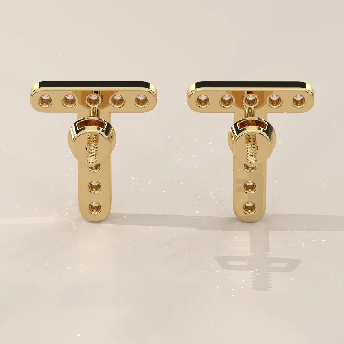 Letter T Initial Pave Lab Grown Diamond Stud Earrings in yellow gold, photographed head-on.