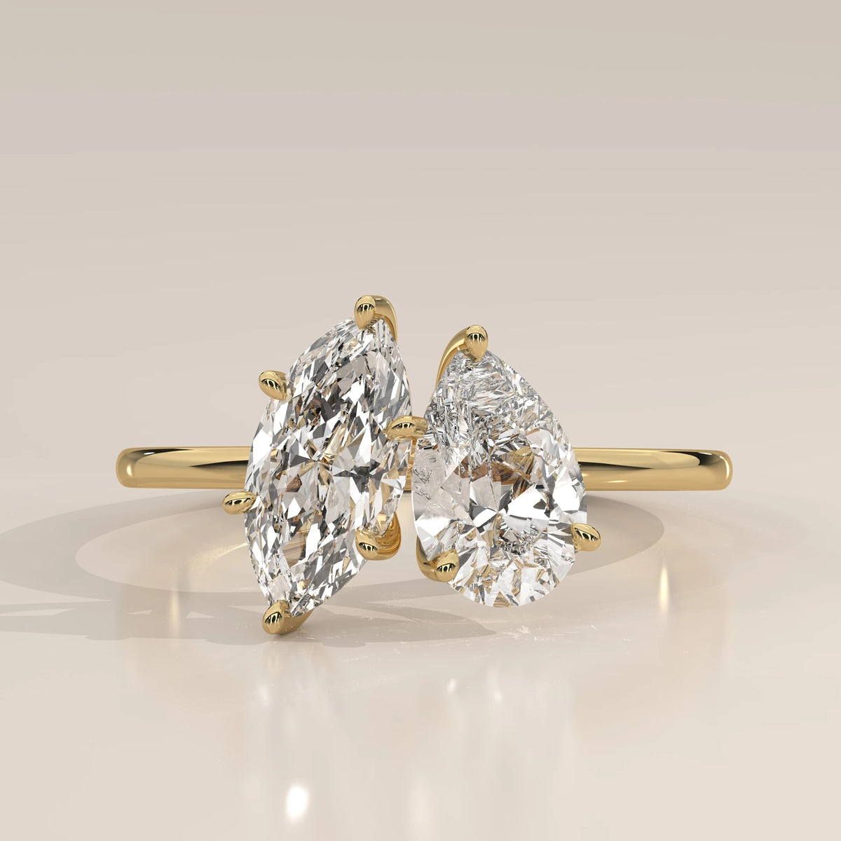 Front View: Marquise Diamond Ring with Prong Setting in Yellow Gold – Lab Grown – Driona Jewels