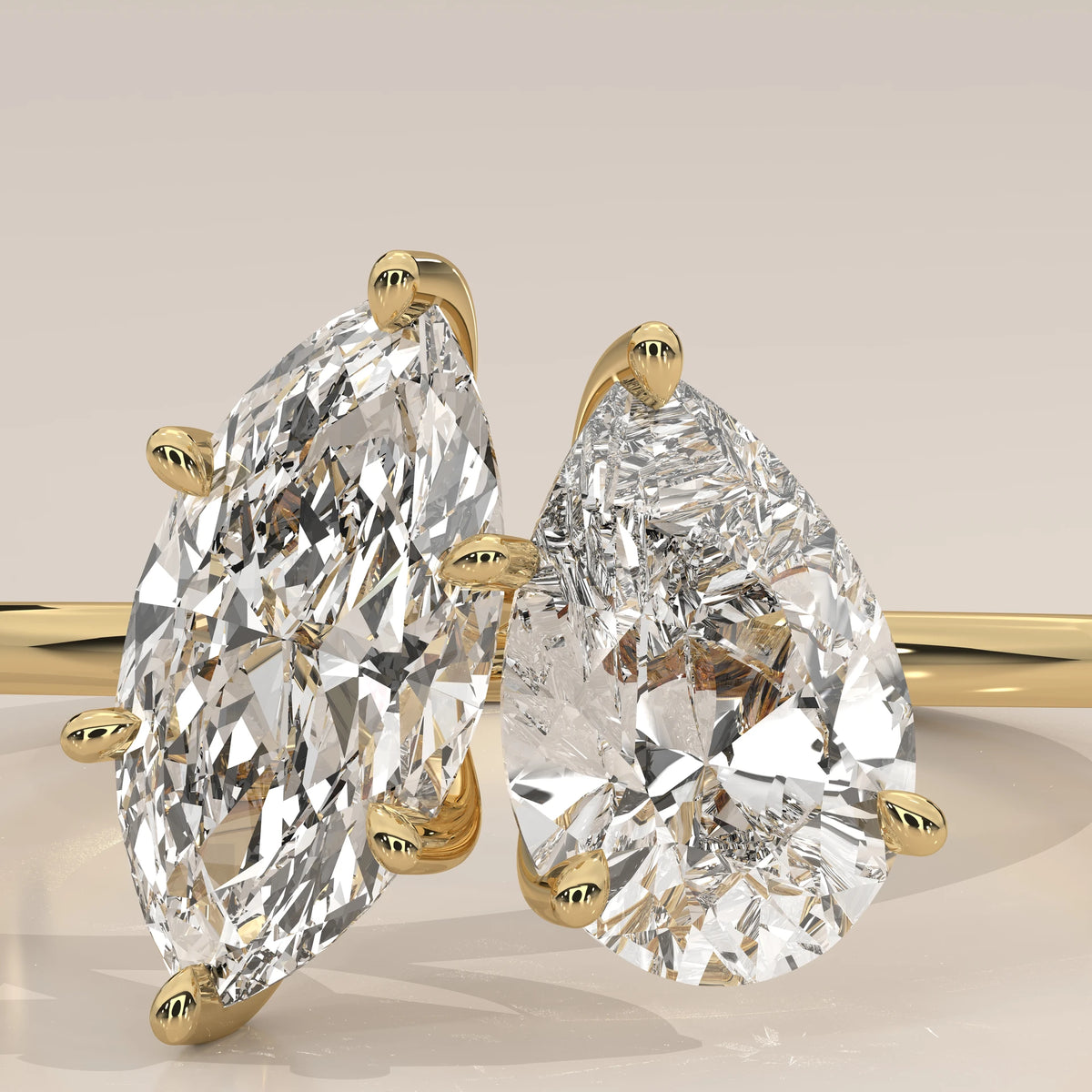 Front View: Marquise Diamond Ring with Prong Setting in Yellow Gold – Lab Grown – Driona Jewels