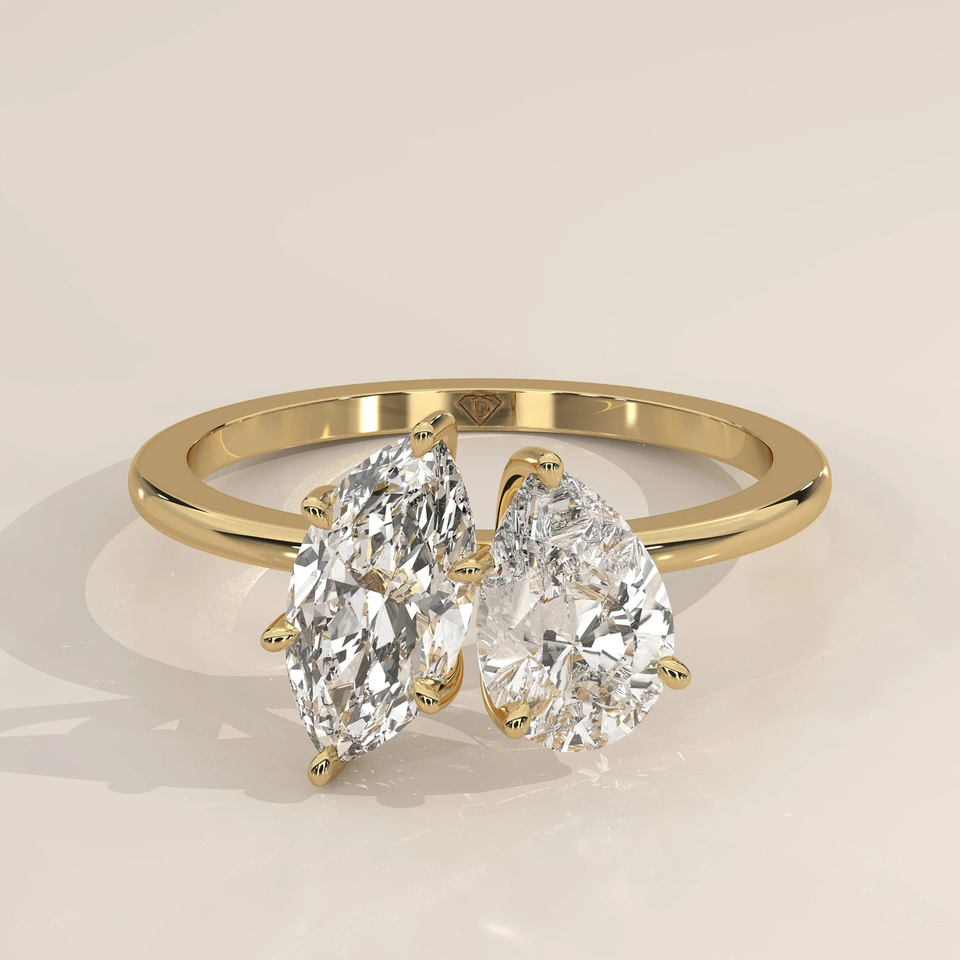 Front View: Marquise Diamond Ring with Prong Setting in Yellow Gold – Lab Grown – Driona Jewels