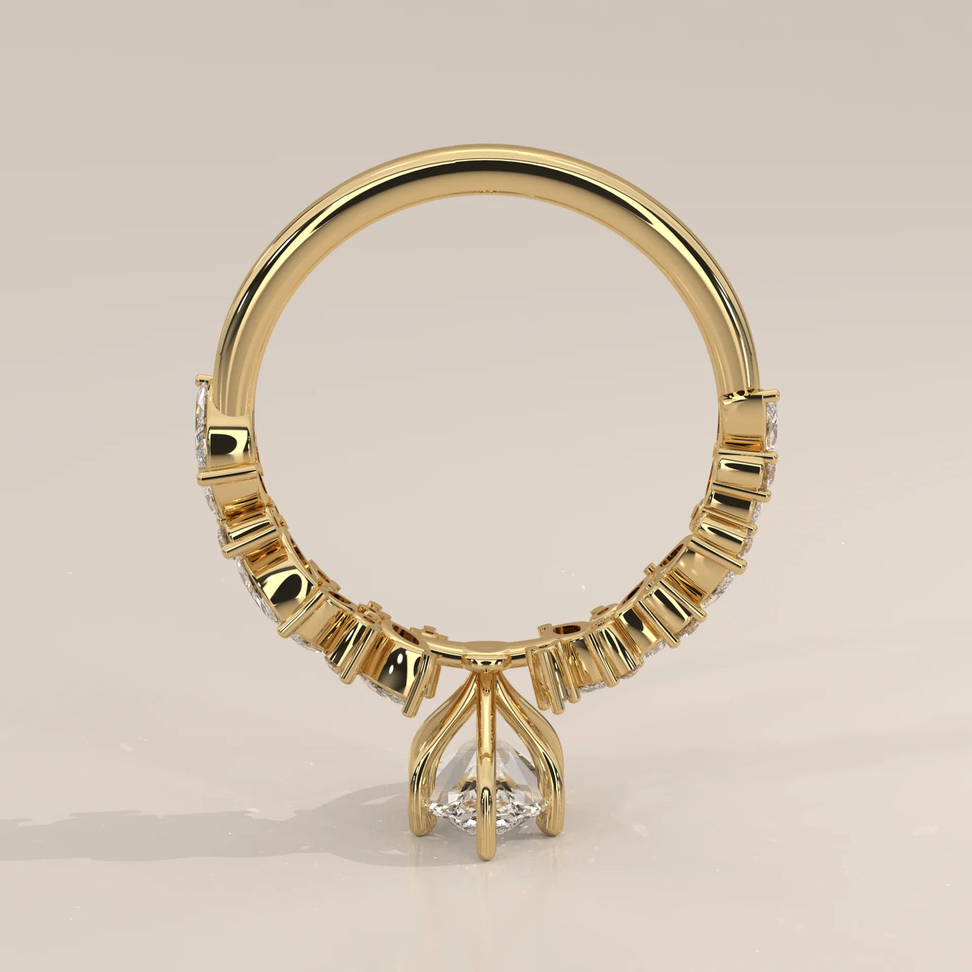 Front View: Marquise Diamond Engagement Ring with Cluster Setting in Yellow Gold – Lab Grown – Driona Jewels