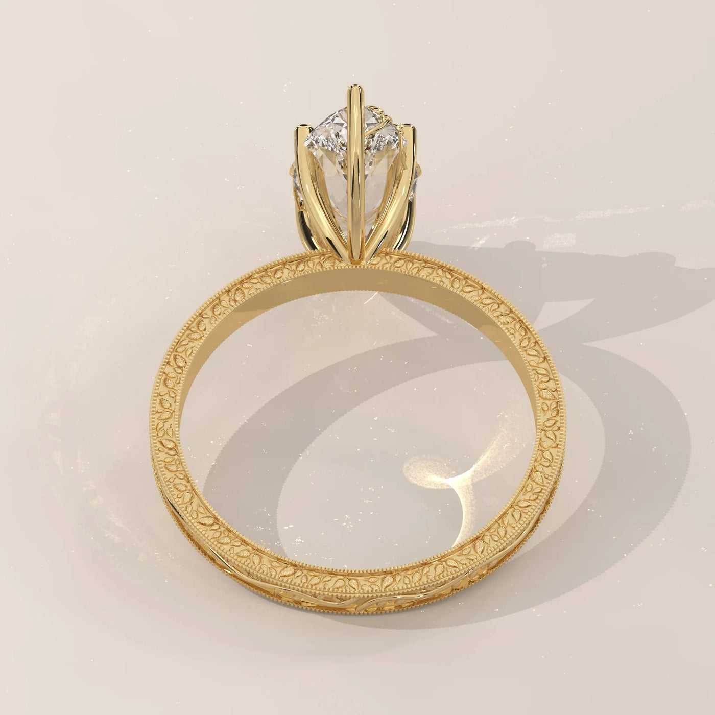 Side Profile: Marquise Diamond Ring with Prong Setting in Yellow Gold – Lab Grown – Driona Jewels