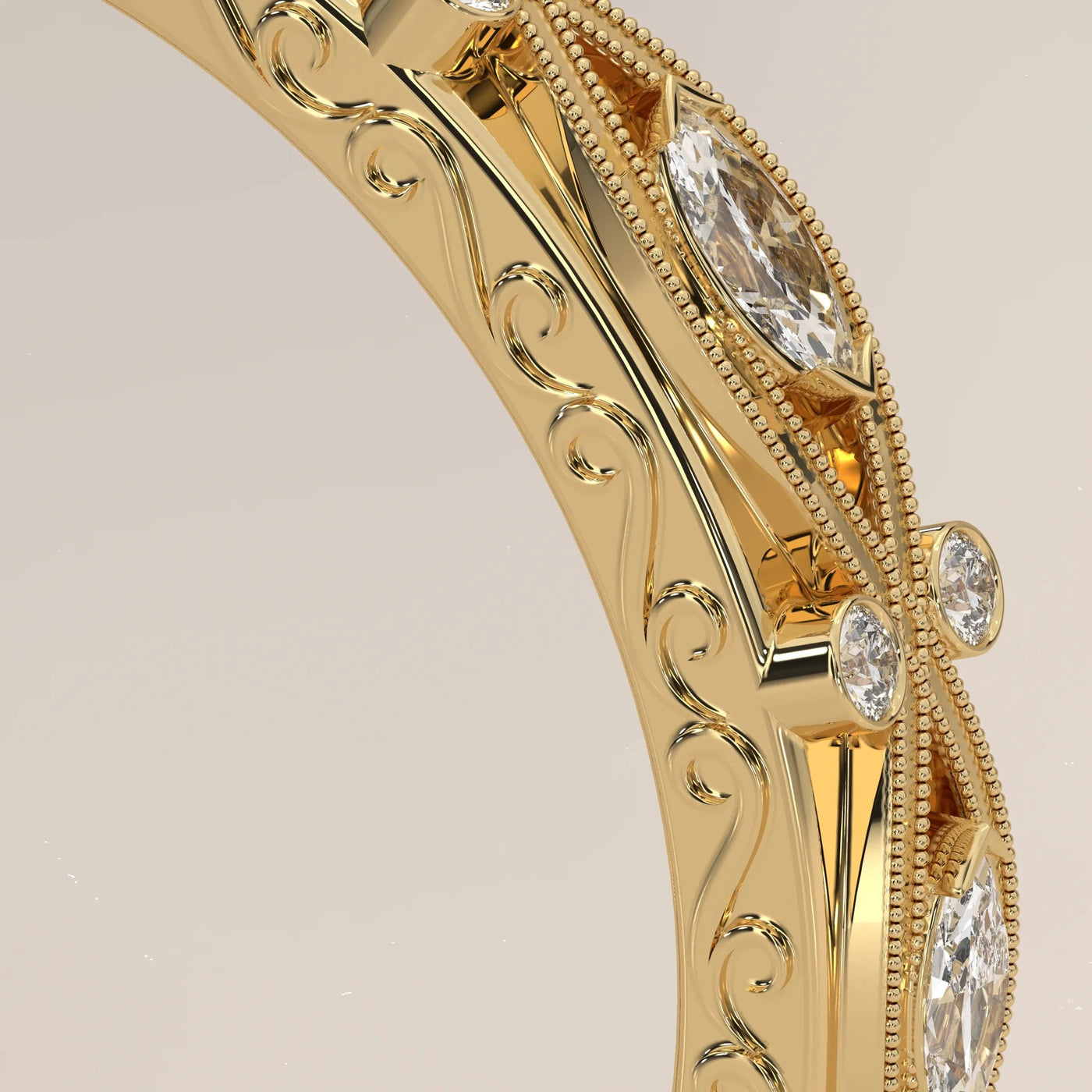 Side Profile: Marquise Diamond Ring with Eternity Setting in Yellow Gold – Lab Grown – Driona Jewels
