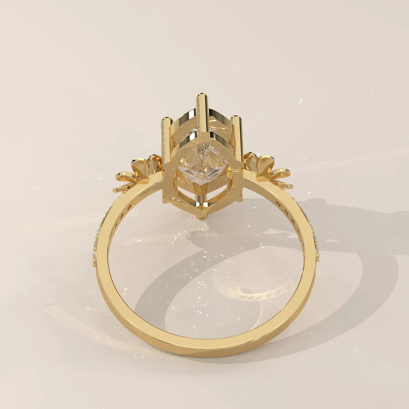 Side Profile: Marquise Diamond Ring with Cluster Setting in Yellow Gold – Lab Grown – Driona Jewels