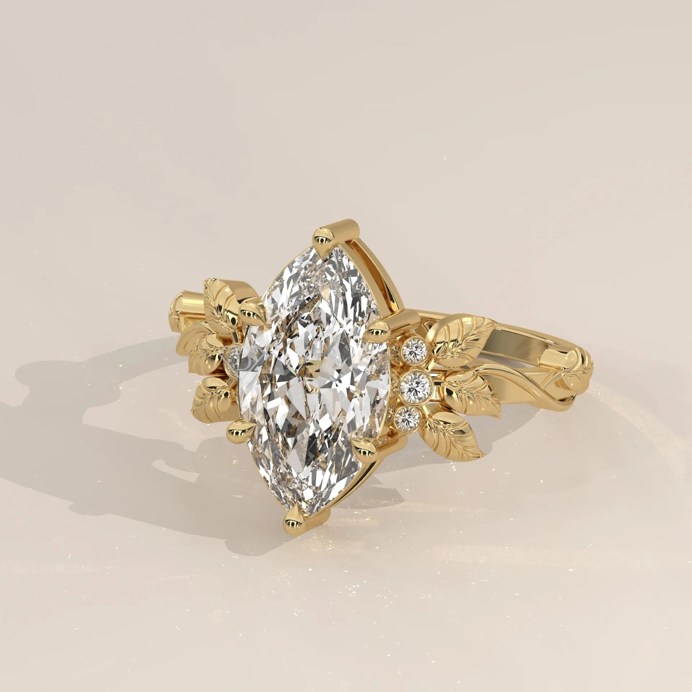 Side Profile: Marquise Diamond Ring with Cluster Setting in Yellow Gold – Lab Grown – Driona Jewels