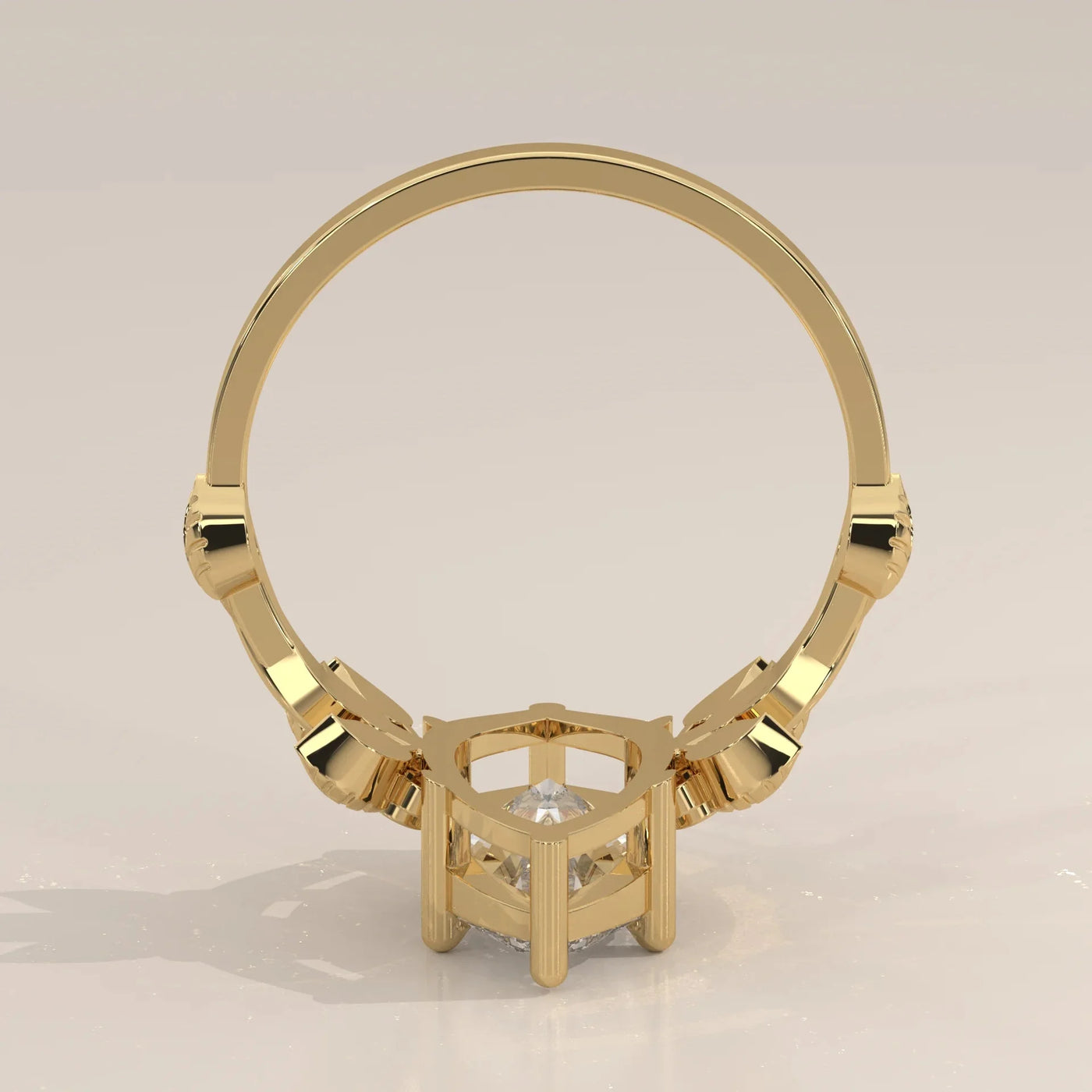 Side Profile: Marquise Diamond Ring with Cluster Setting in Yellow Gold – Lab Grown – Driona Jewels