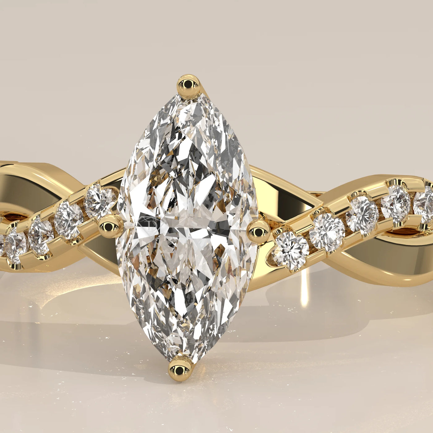 Stone Detail: Marquise Lab Grown Diamonds in Twisted Setting – Yellow Gold – Driona Jewels