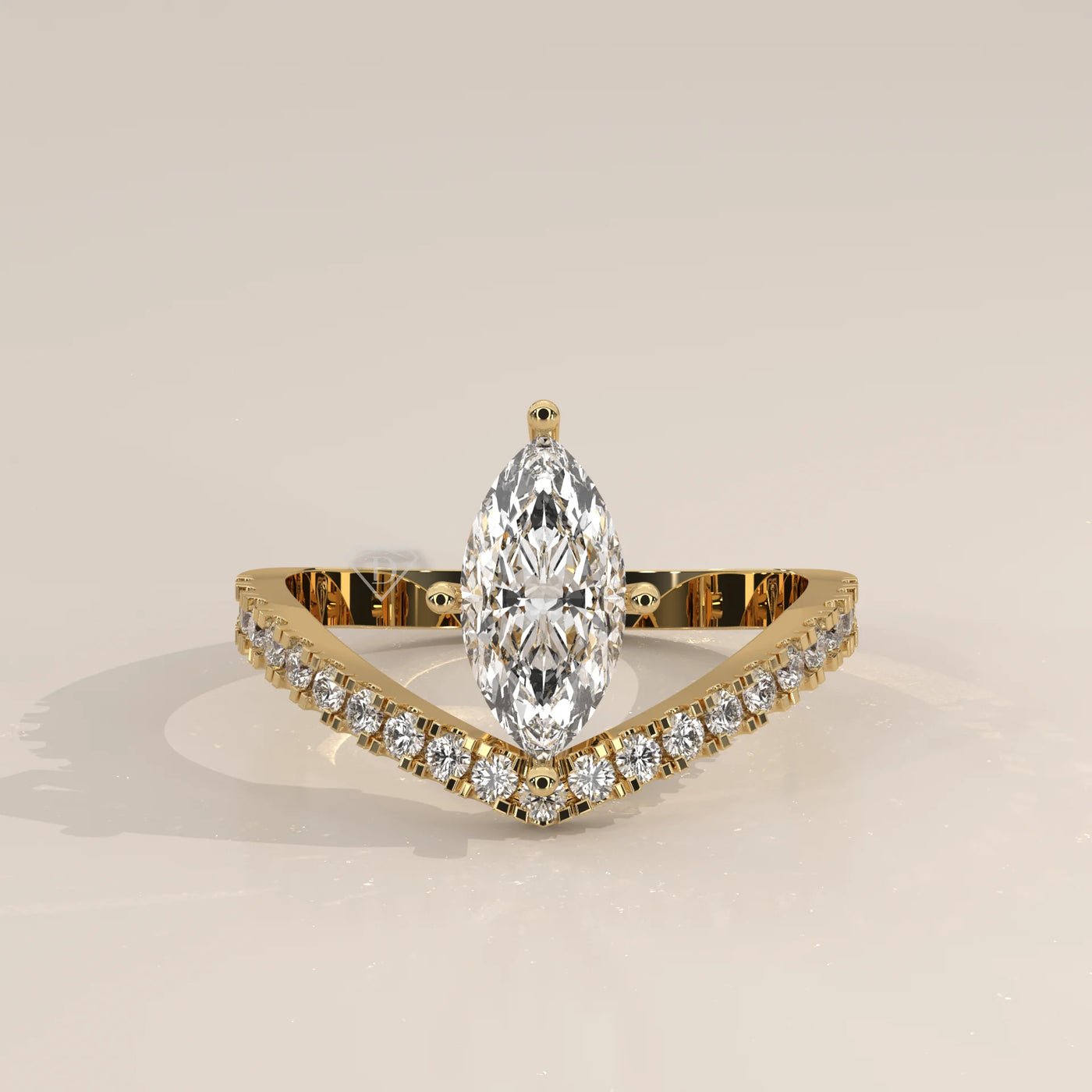 Side Profile: Marquise Diamond Engagement Ring with Prong Setting in Yellow Gold – Lab Grown – Driona Jewels