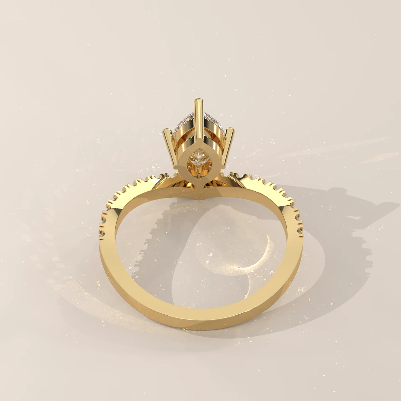 Top View: Marquise Diamond Engagement Ring with Prong Setting in Yellow Gold – Lab Grown – Driona Jewels