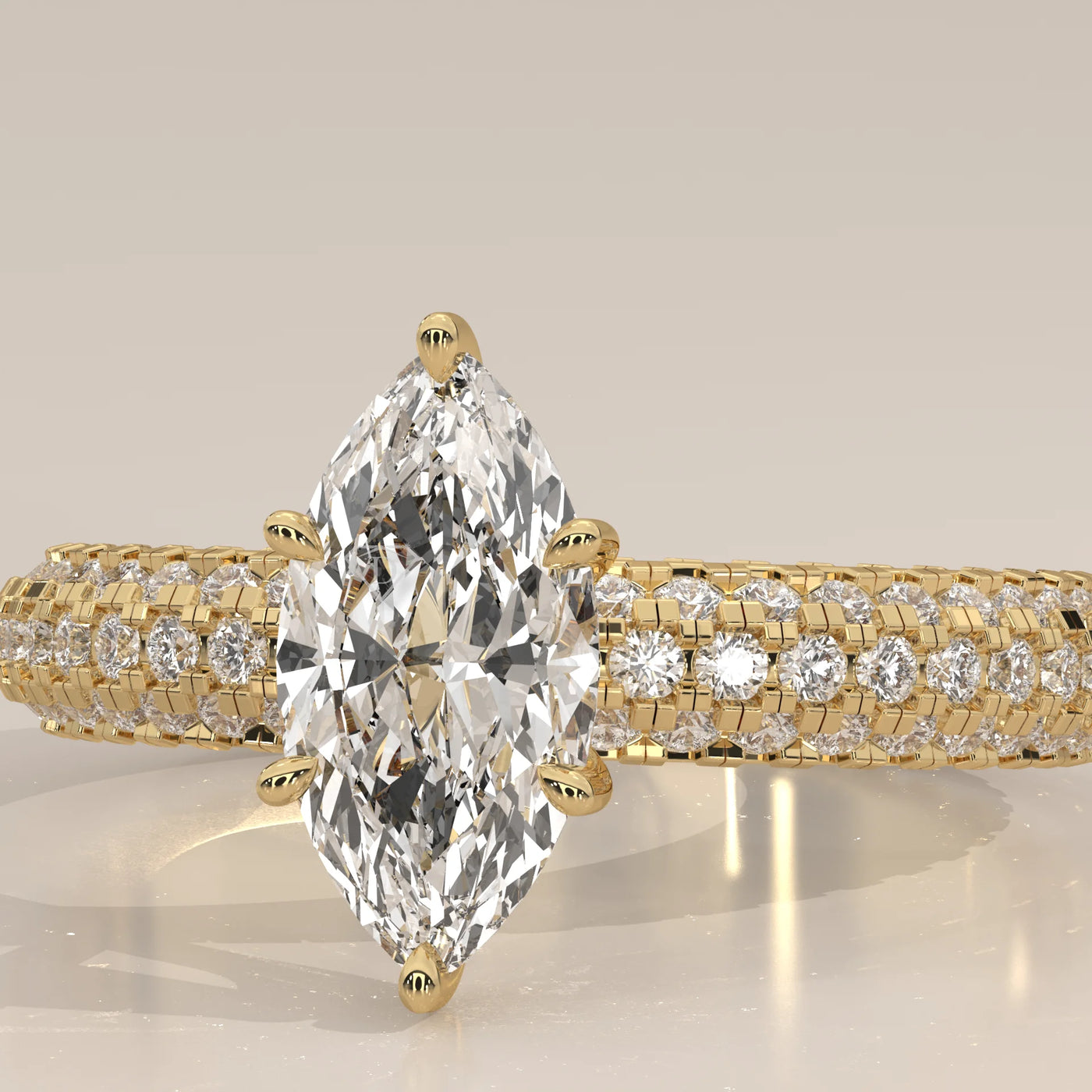 Stone Detail: Marquise Lab Grown Diamonds in Pavé Setting – Yellow Gold – Driona Jewels