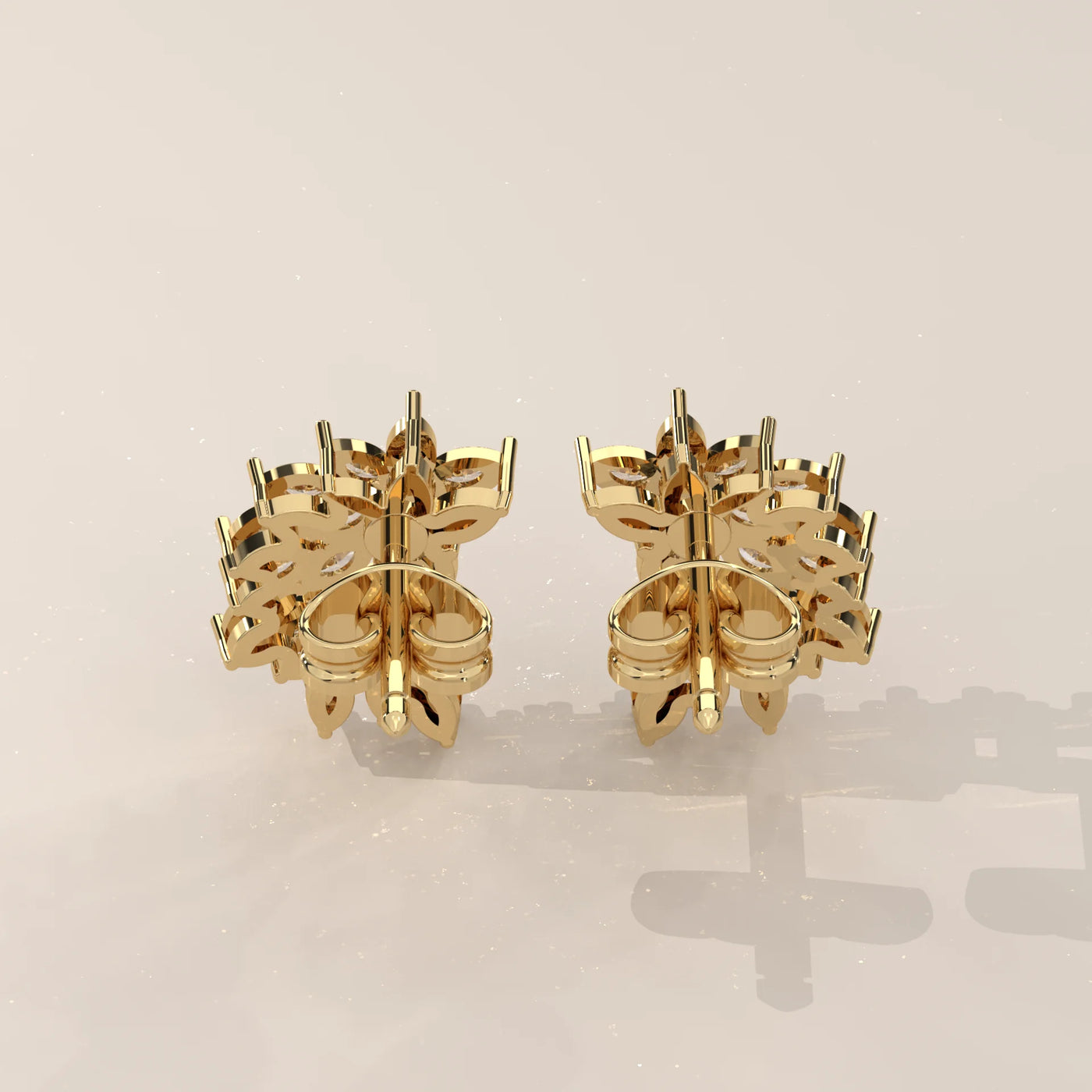 Back View: Marquise Diamond Cluster Earrings with Cluster Setting in Yellow Gold – Lab Grown – Driona Jewels