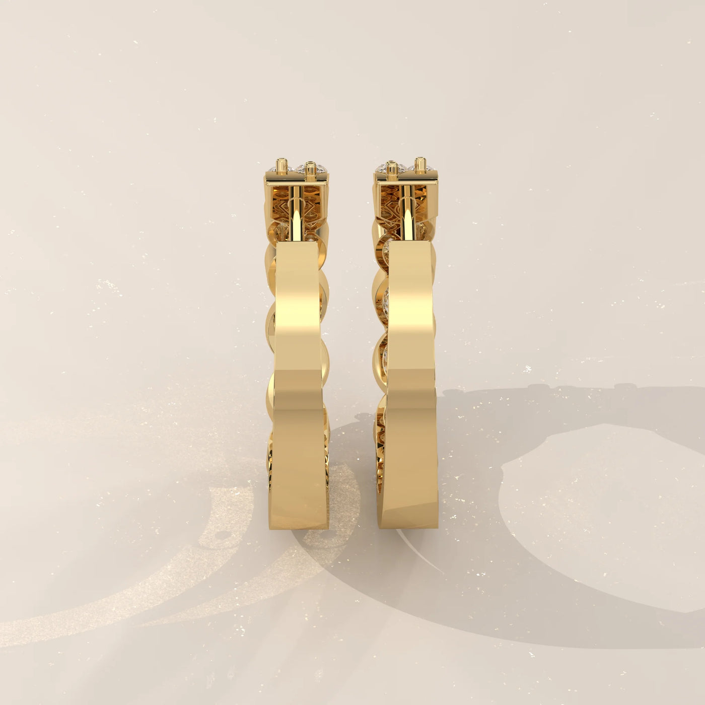 Back View: Marquise Diamond Hoop Earrings with Prong Setting in Yellow Gold – Lab Grown – Driona Jewels