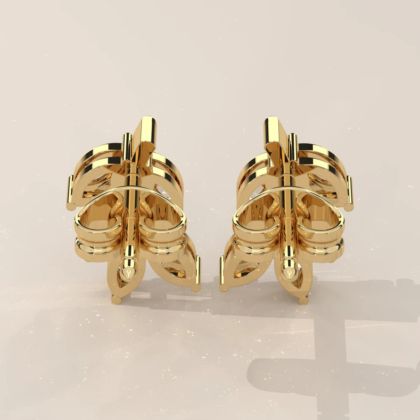 Back View: Marquise Diamond Stud Earrings with Cluster Setting in Yellow Gold – Lab Grown – Driona Jewels