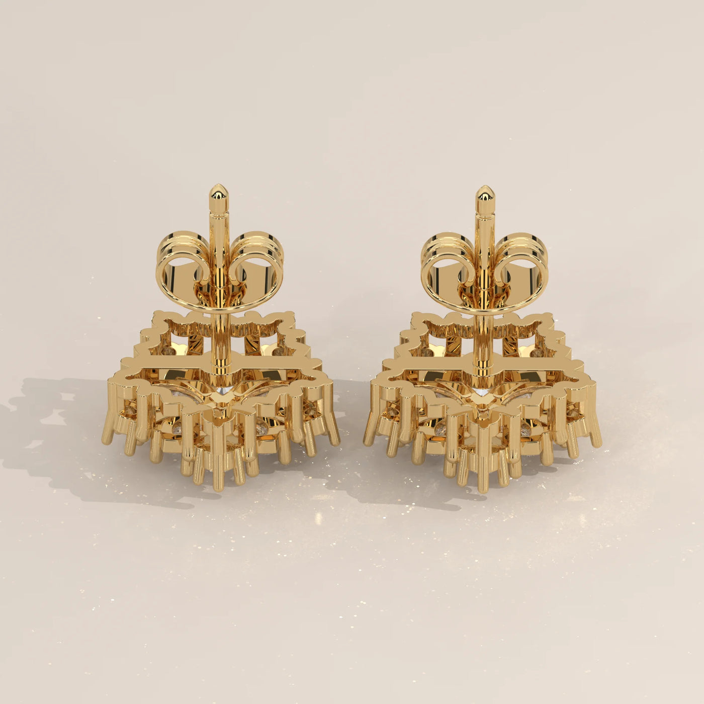 Side Profile: Marquise Diamond Stud Earrings with Cluster Setting in Yellow Gold – Lab Grown – Driona Jewels