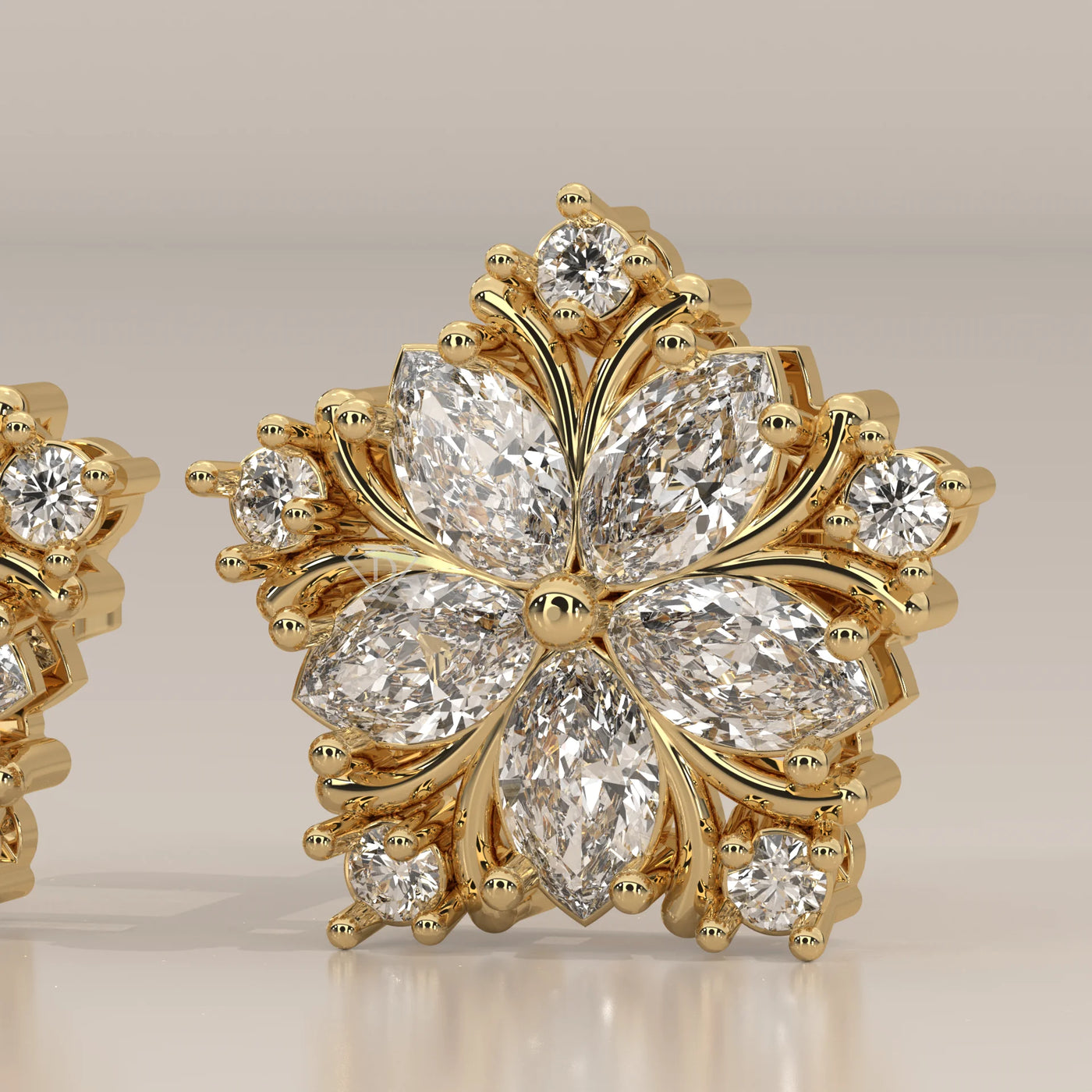 Stone Detail: Marquise Lab Grown Diamonds in Cluster Setting – Yellow Gold – Driona Jewels