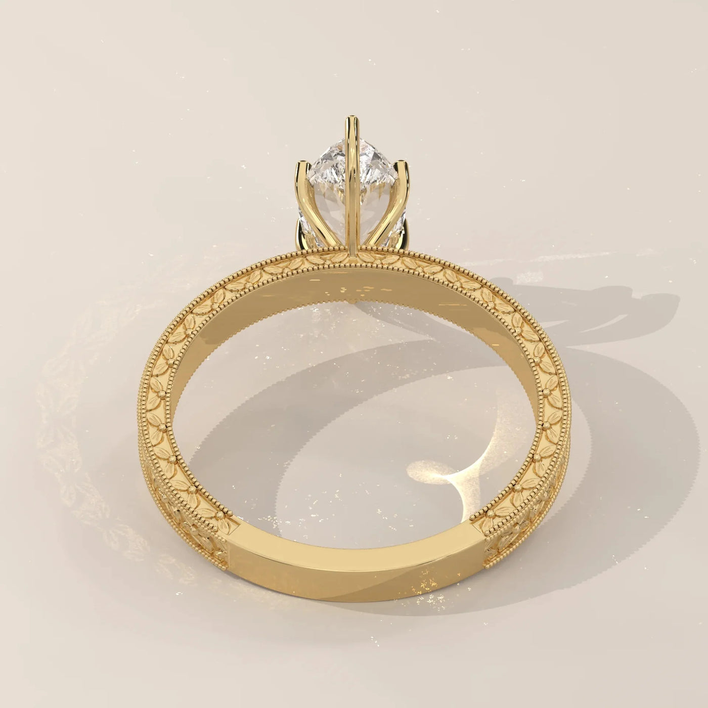 Top View: Marquise Diamond Ring with Solitaire Setting in Yellow Gold – Lab Grown – Driona Jewels