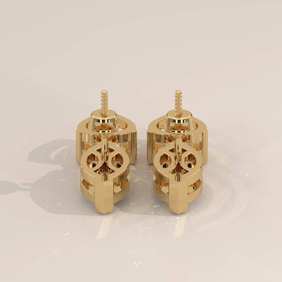Marquise and Heart Lab Grown Diamond Two Stone Drop Earrings in yellow gold, shown on a plain background.