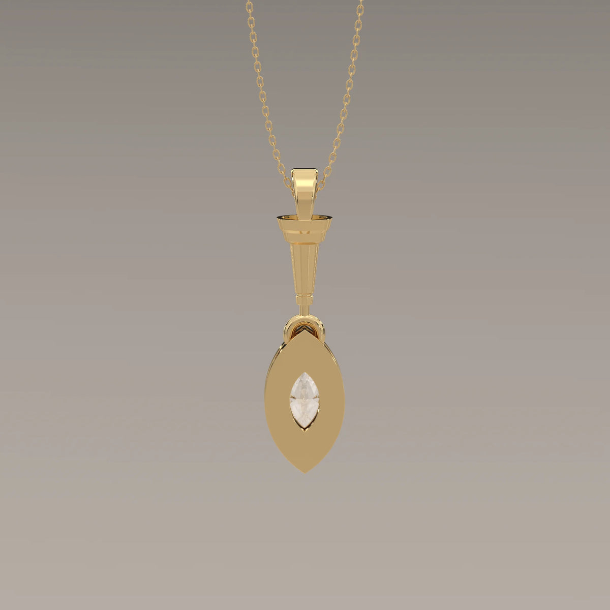 Marquise Lab Grown Diamond Deco Drop Pendant with Column Bail in yellow gold, photographed head-on.