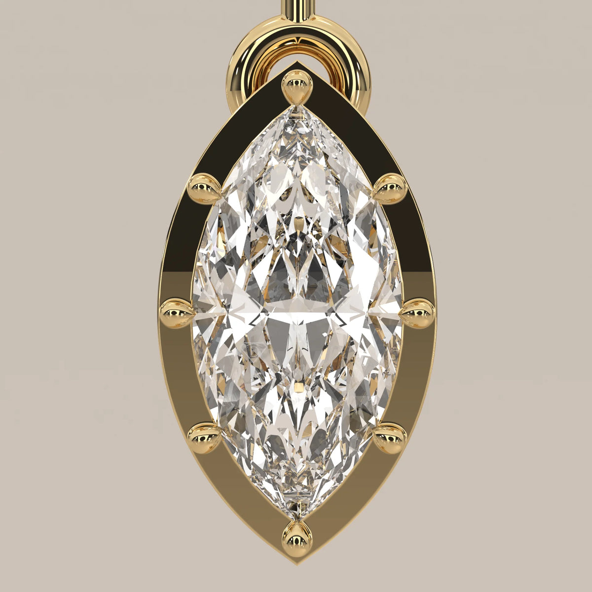 Marquise Lab Grown Diamond Deco Drop Pendant with Column Bail in yellow gold, front view on a plain background.