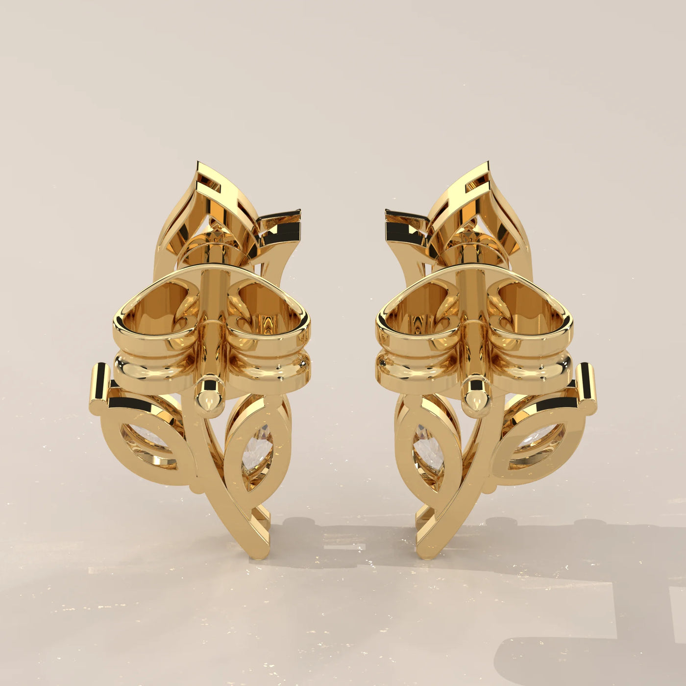 Back View: Marquise Diamond Ear Climber Earrings with Prong Setting in Yellow Gold – Lab Grown – Driona Jewels