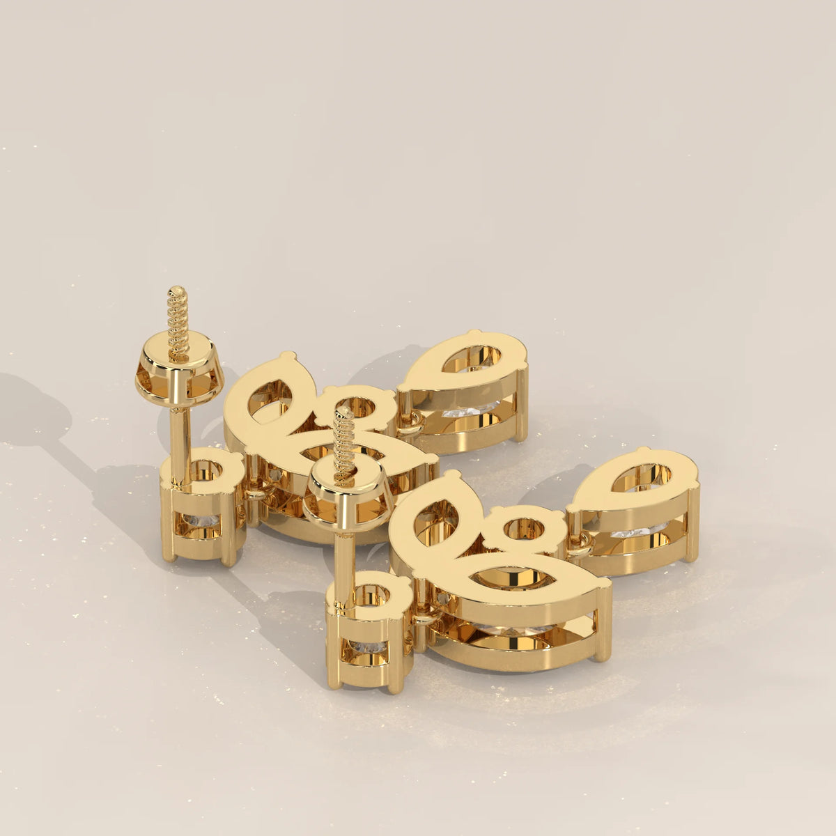 Marquise Leaf and Pear Lab Grown Diamond Drop Earrings in yellow gold, shown from the side.