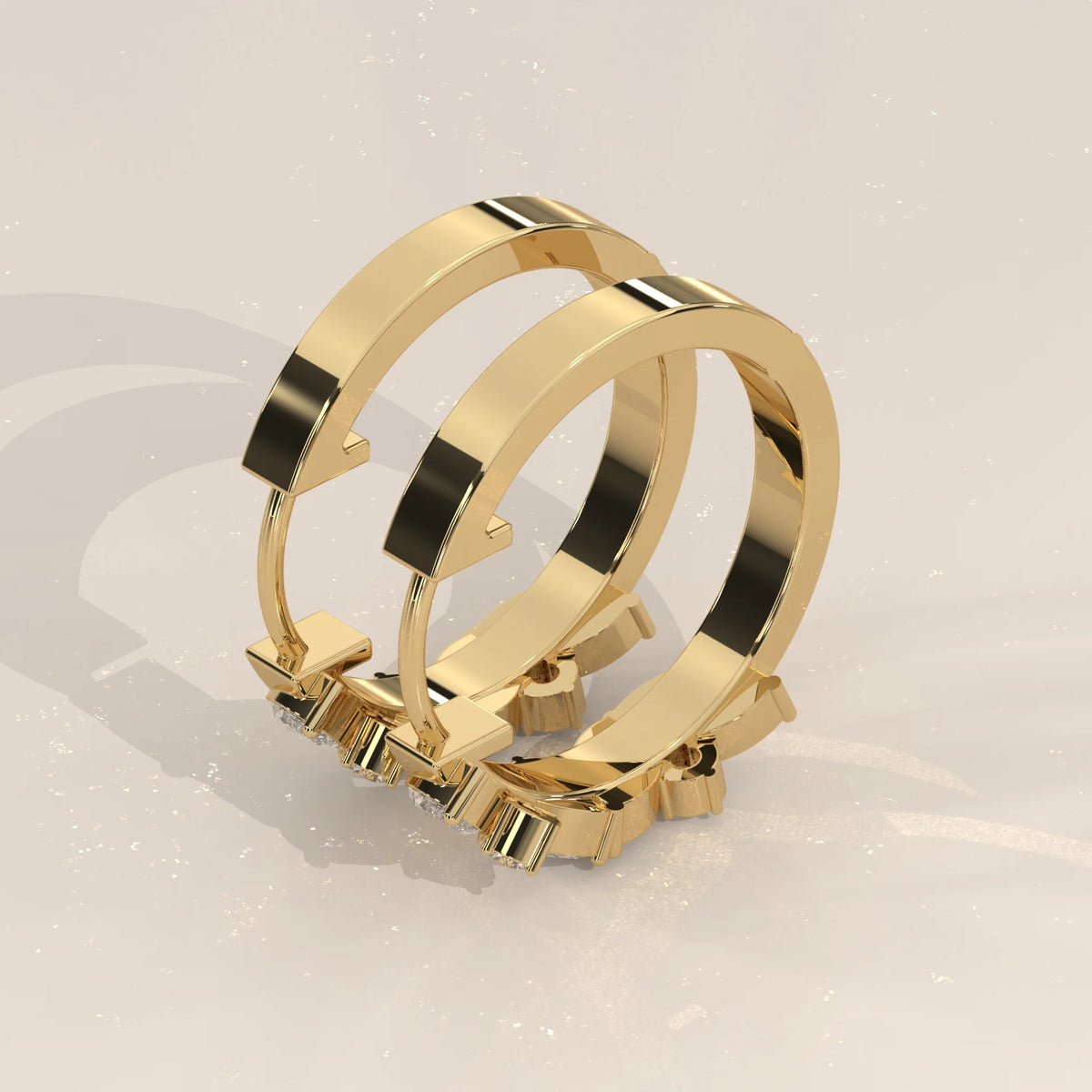Marquise and Round Lab Grown Diamond Hoops in a Leaf Pattern in yellow gold, front view on a plain background.