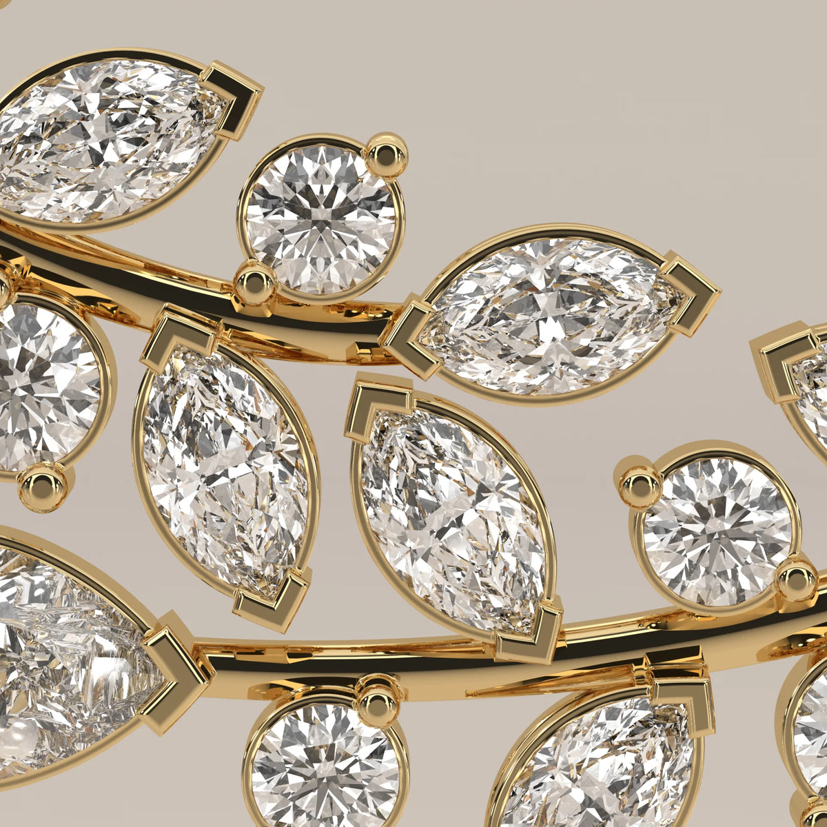 Marquise and Round Lab Grown Diamond Laurel Garland Bar Pendant in yellow gold, photographed head-on.
