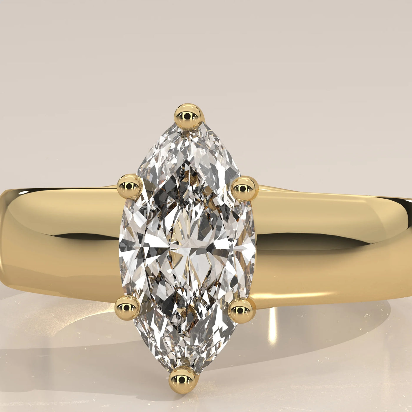 Stone Detail: Marquise Lab Grown Diamonds in Solitaire Setting – Yellow Gold – Driona Jewels