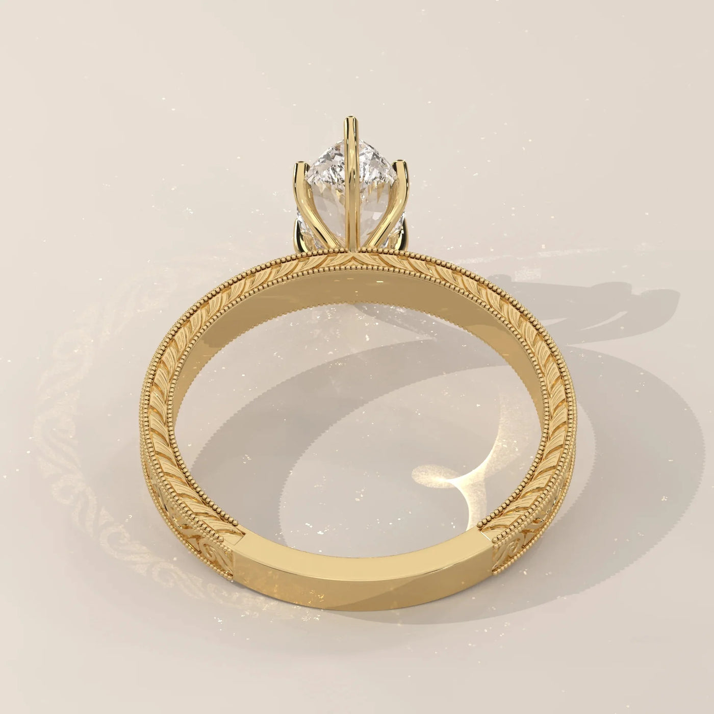 Side Profile: Marquise Diamond Ring with Solitaire Setting in Yellow Gold – Lab Grown – Driona Jewels