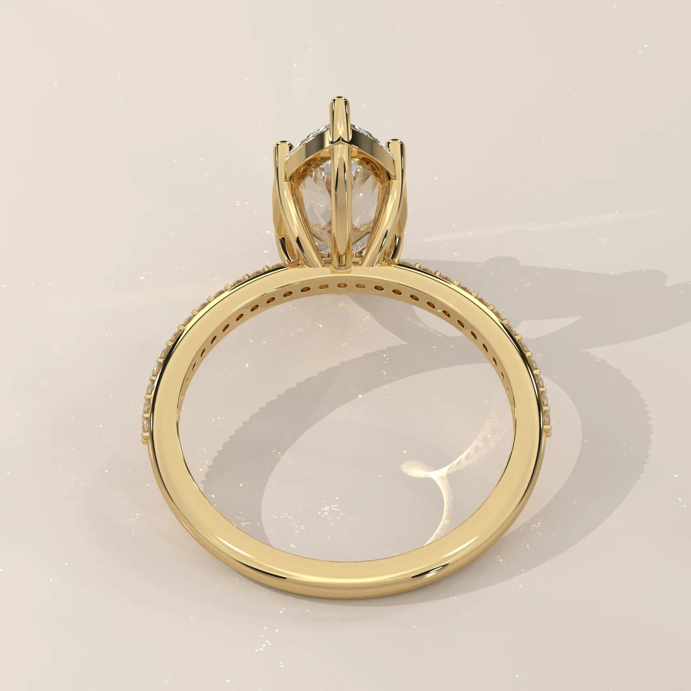 Side Profile: Marquise Diamond Engagement Ring with Pavé Setting in Yellow Gold – Lab Grown – Driona Jewels