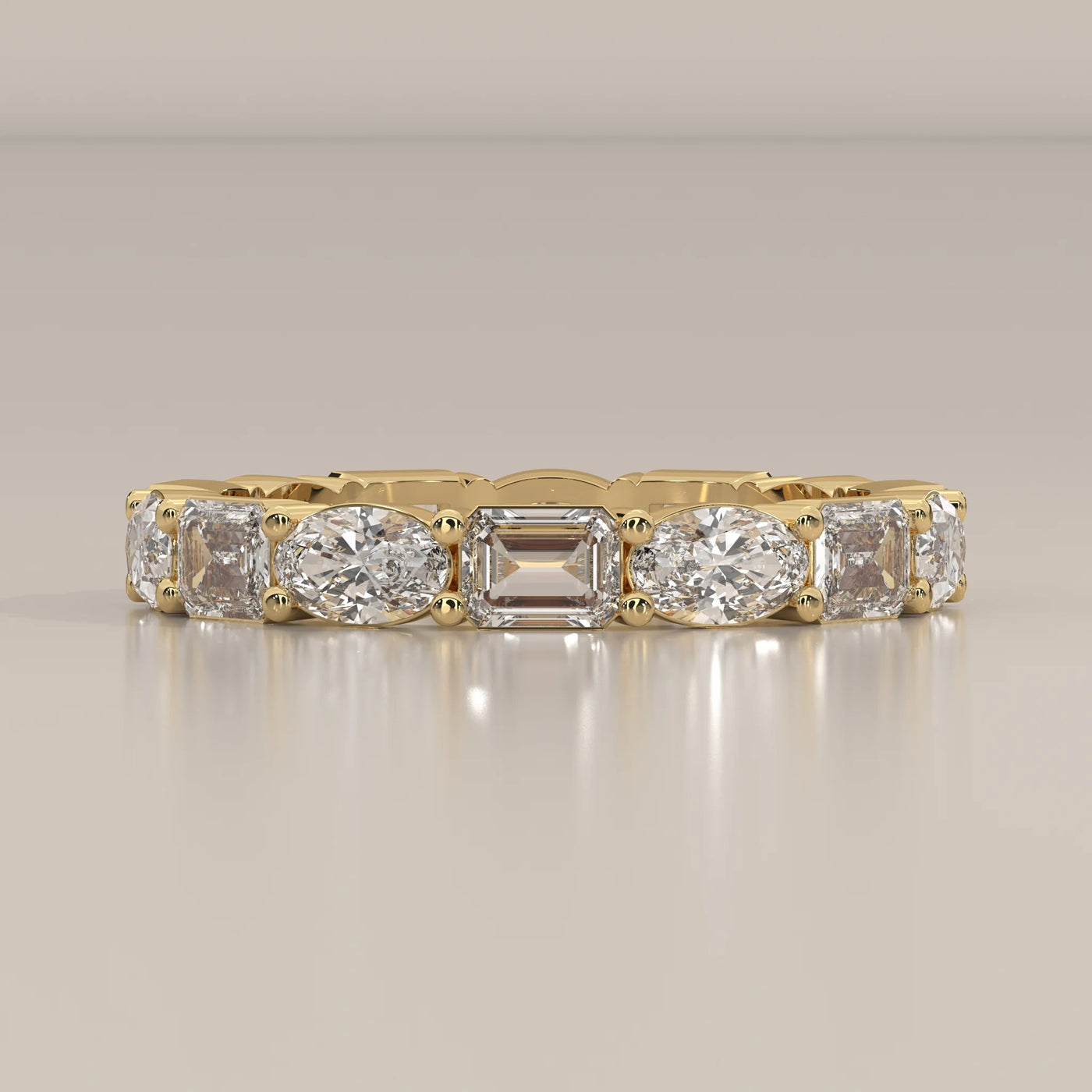 Side Profile: Emerald Cut Diamond Eternity Band with Eternity Setting in Yellow Gold – Lab Grown – Driona Jewels