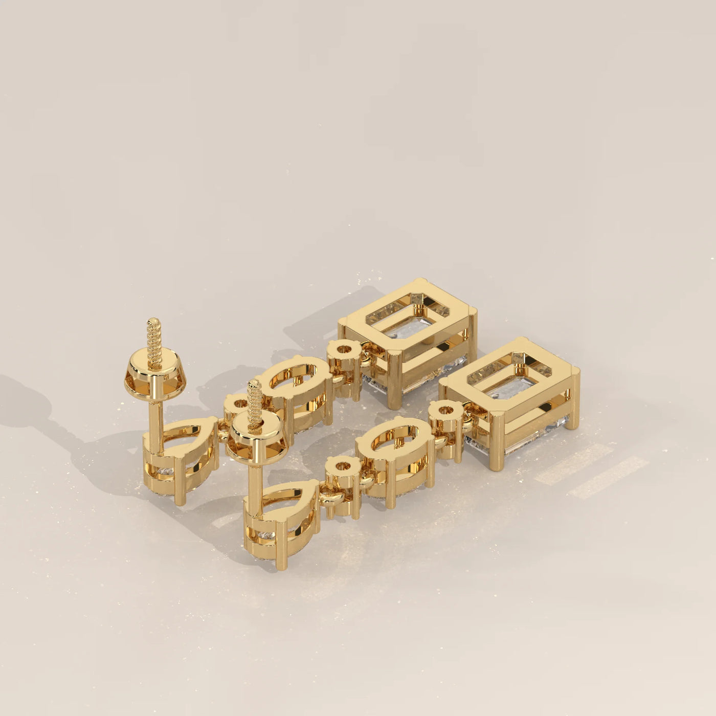 Angle View: Round Diamond Drop Earrings with Prong Setting in Yellow Gold – Lab Grown – Driona Jewels