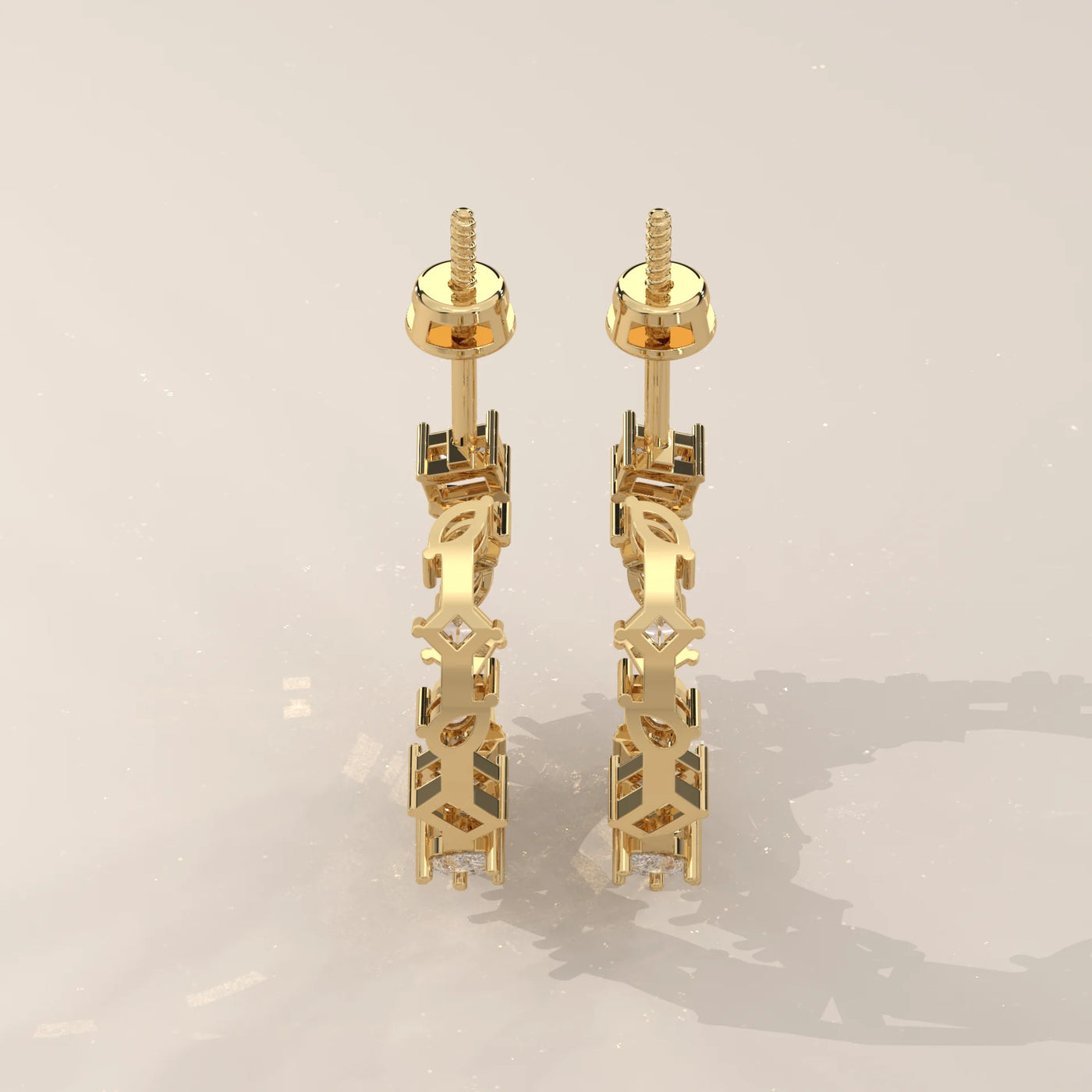 Back View: Round Diamond Hoop Earrings with Cluster Setting in Yellow Gold – Lab Grown – Driona Jewels