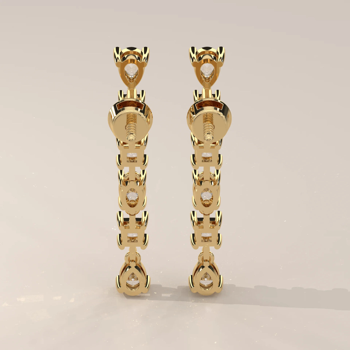 Back View: Round Diamond Drop Earrings with Prong Setting in Yellow Gold – Lab Grown – Driona Jewels