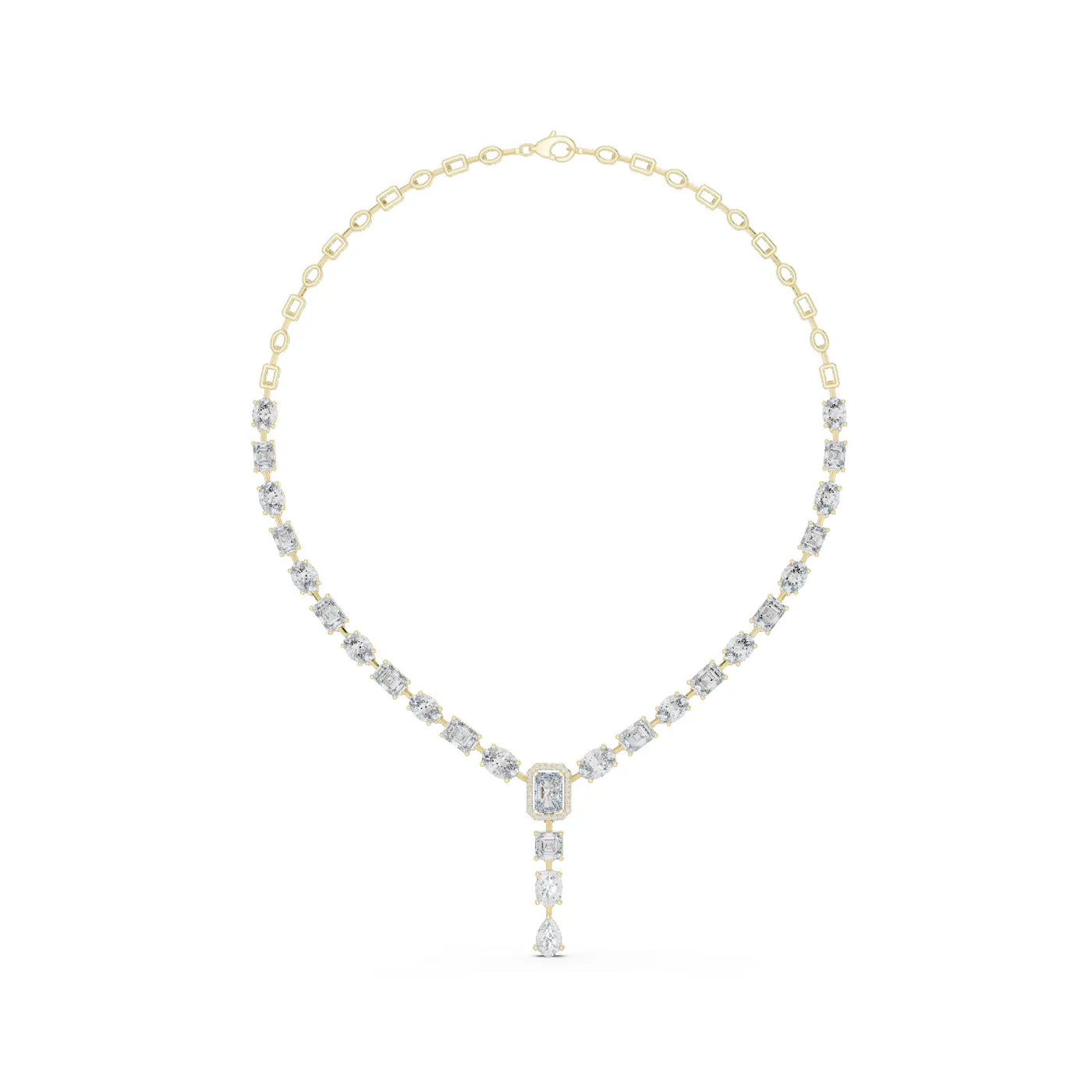 Front View: Emerald Cut Diamond Necklace with Pendant Setting in 14k Yellow Gold - Lab Grown - Driona Jewels
