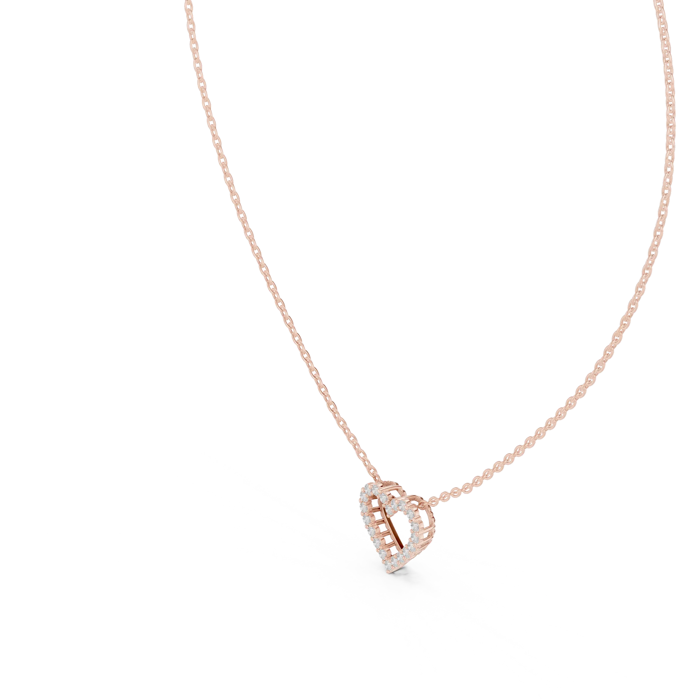 Close-up: Heart Diamond Necklace with Pave Setting in 14k Rose Gold - Lab Grown - Driona Jewels