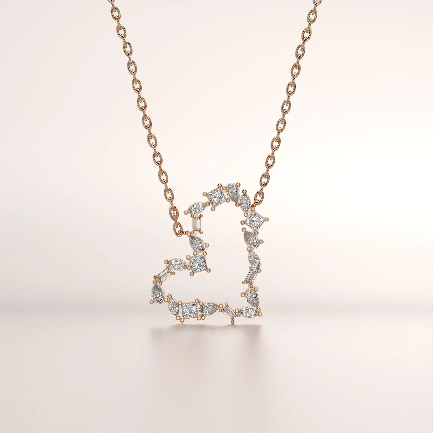 necklace heart diamond rose gold front