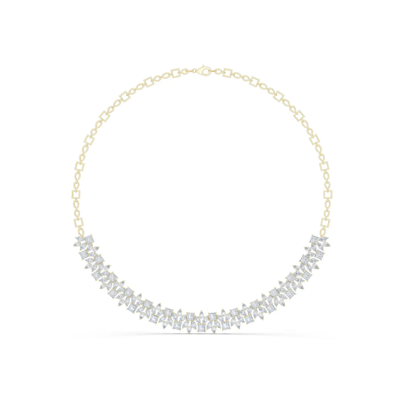 Front-view: Marquise Diamond Necklace with Bezel Setting in 14k Yellow Gold - Lab Grown - Driona Jewels