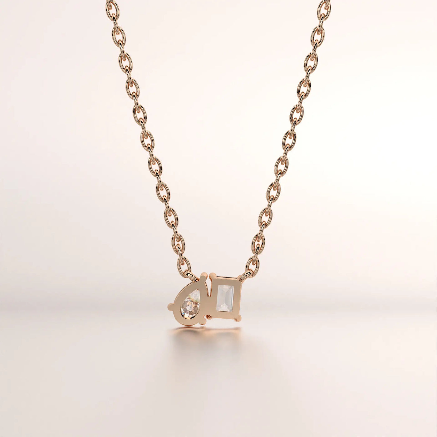 necklace pear baguette diamond rose gold