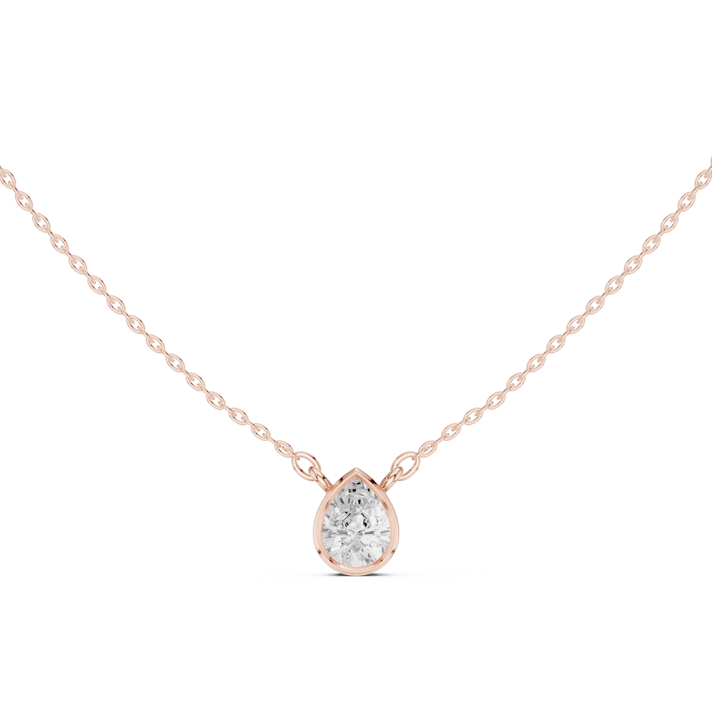 Front-view: Pear Cut Diamond Necklace with Pendant Setting in 14k Rose Gold - Lab Grown - Driona Jewels
