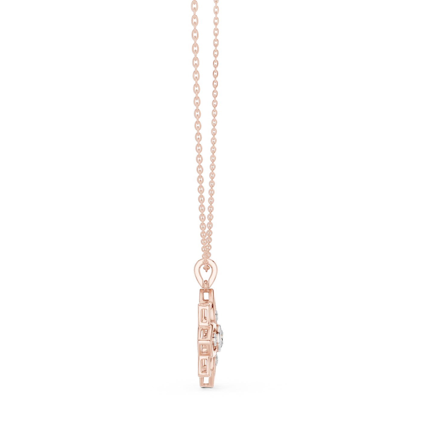 Front-View: Princess Cut Diamond Necklace with Prong Setting in 14k Rose Gold - Lab Grown - Driona Jewels