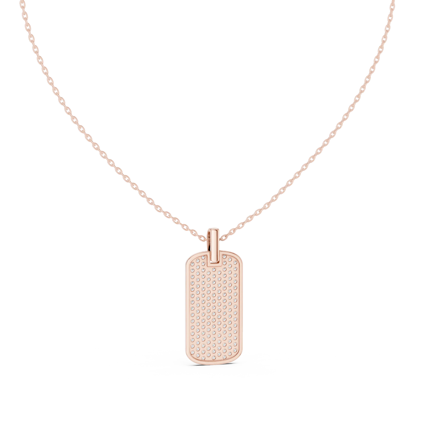 Front-view: Rectangle Diamond Necklace with Pave Setting in 14k Rose Gold - Lab Grown - Driona Jewels