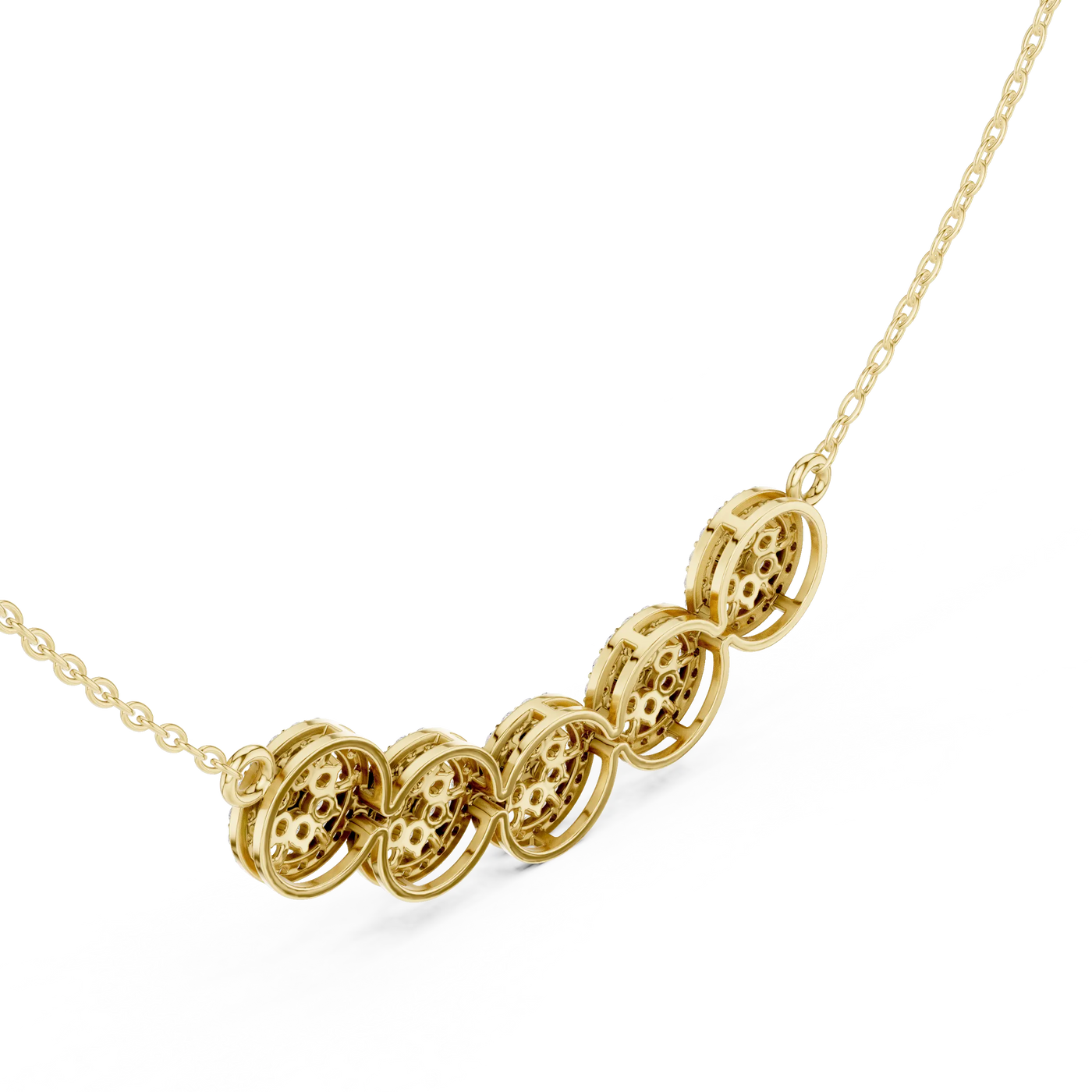 Three-quarter View: Round Diamond Necklace with Bezel Setting in 14k Yellow Gold - Lab Grown - Driona Jewels