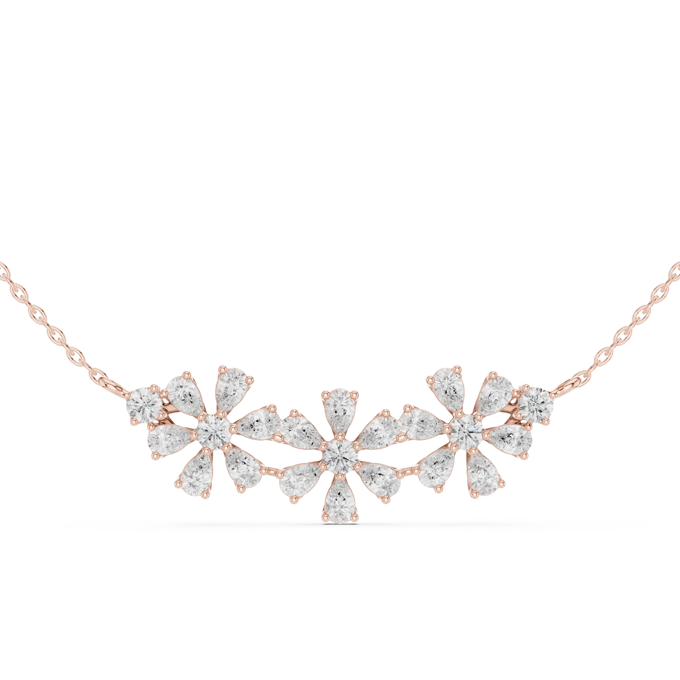 Front View: Round Diamond Necklace with Flower Setting in 14k Rose Gold - Lab Grown - Driona Jewels