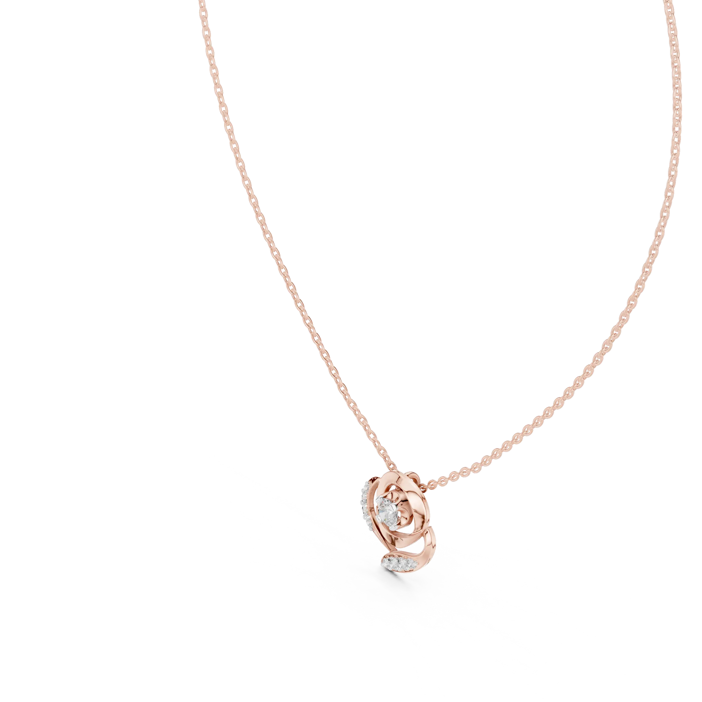 Front-View: Round Diamond Necklace with Halo Setting in 14k Rose Gold - Lab Grown - Driona Jewels