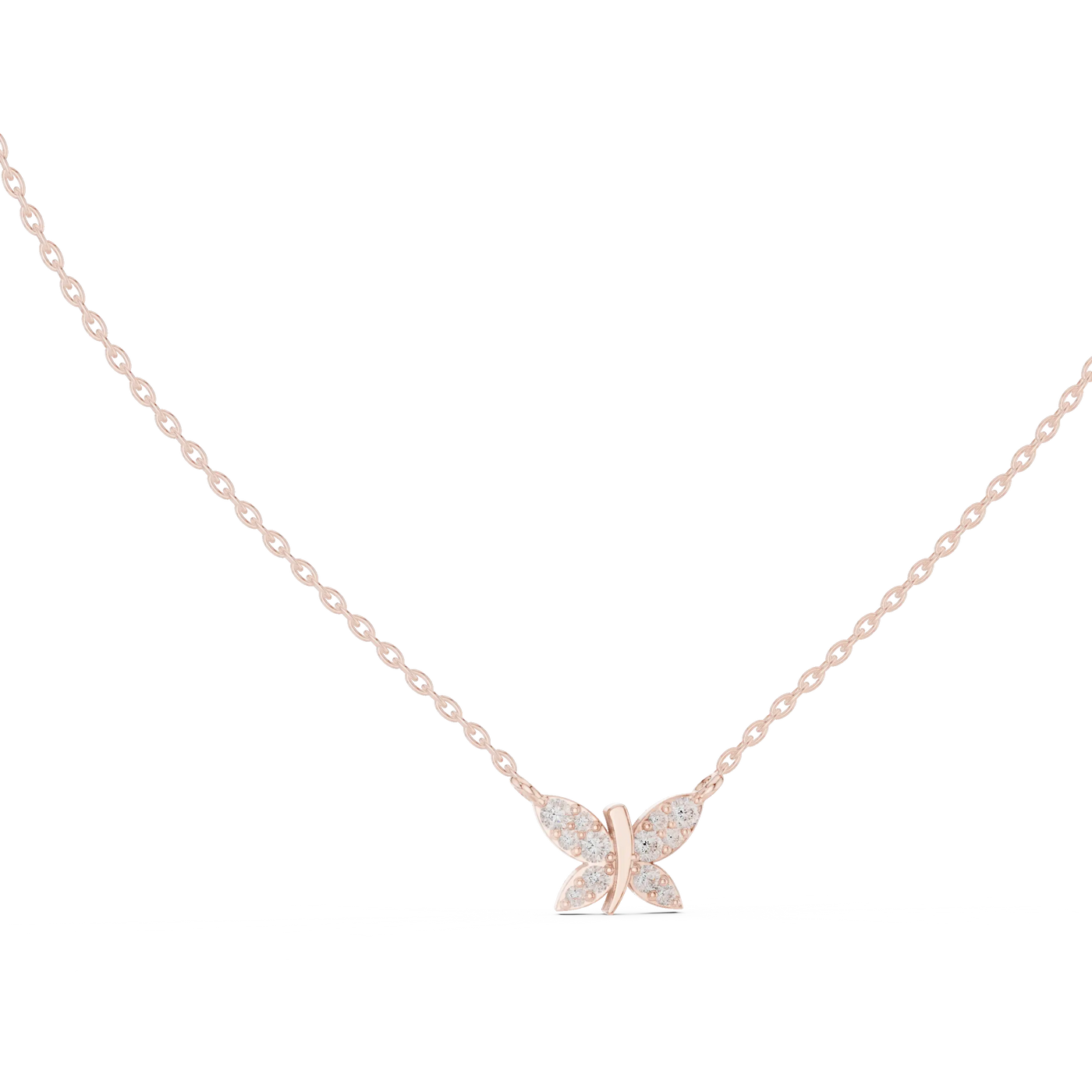 Front-View: Round Diamond Necklace with Pave Setting in 14k Rose Gold - Lab Grown - Driona Jewels